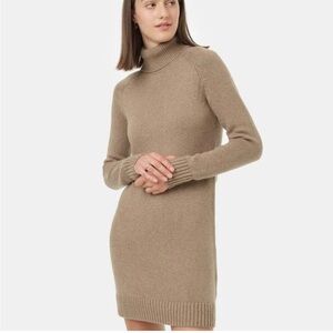 Tentree Turtleneck Knit Sweater Dress in Tan Organic Cotton
